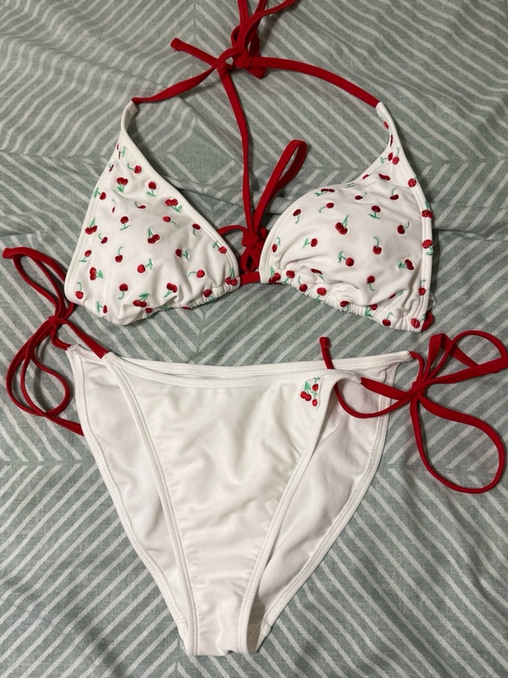 wild fable White & Red Cherry Print Triangle Bikini